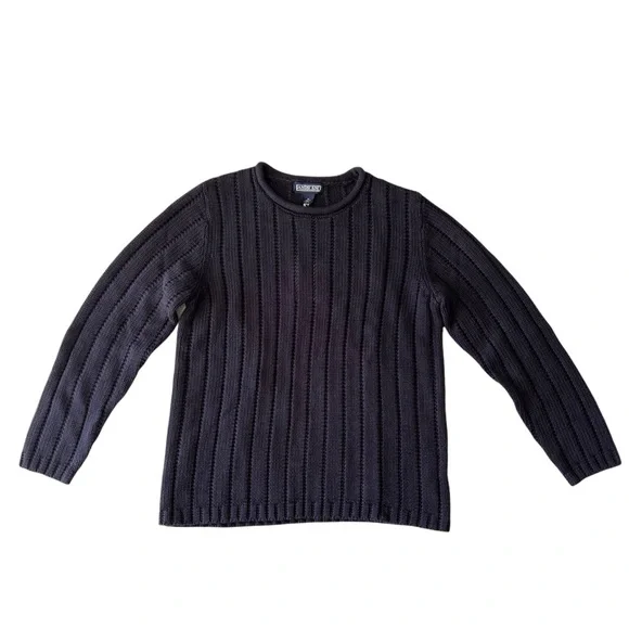 Lands End Navy Linen Cotton Rib Knit Sweater | M NWT - Picture 8 of 9